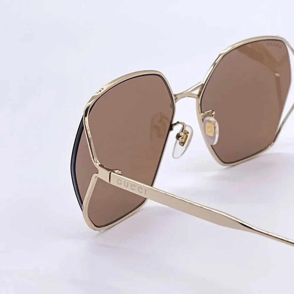 NWT Gucci GG0818SA-002 Gold Square 63mm Sunglasses